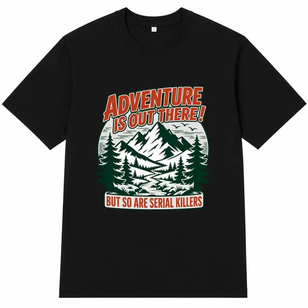 Outdoor Adventure Wear - 아웃도어 어드벤처 레터 프린트 블랙 셔츠,