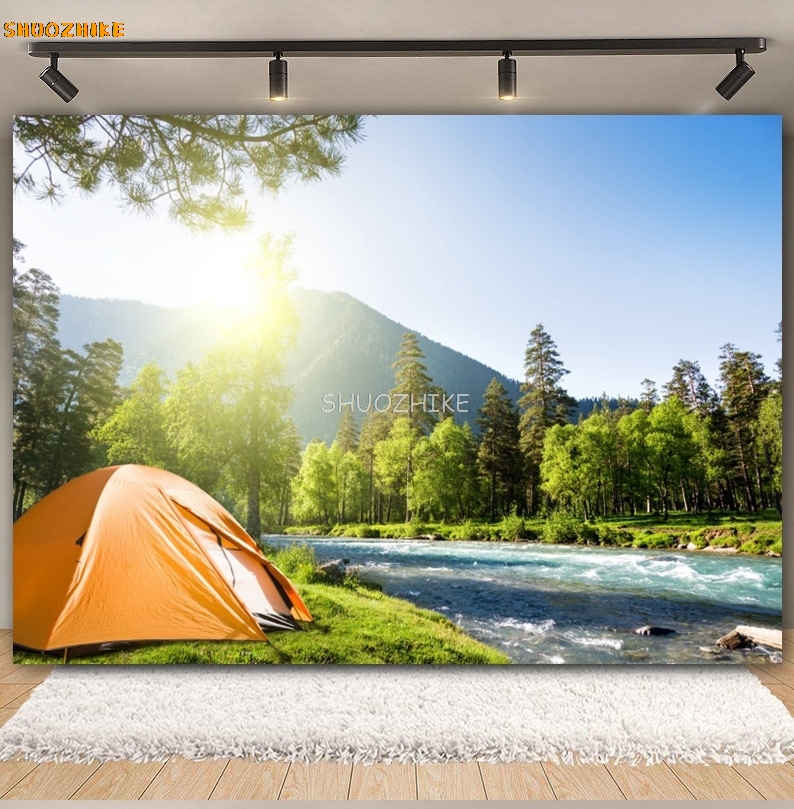 야외 숲 캠핑 배경 사진 캠프 텐트, 모닥불 산맥 호수 - Outdoor Adventure Tent 리뷰 및 가격